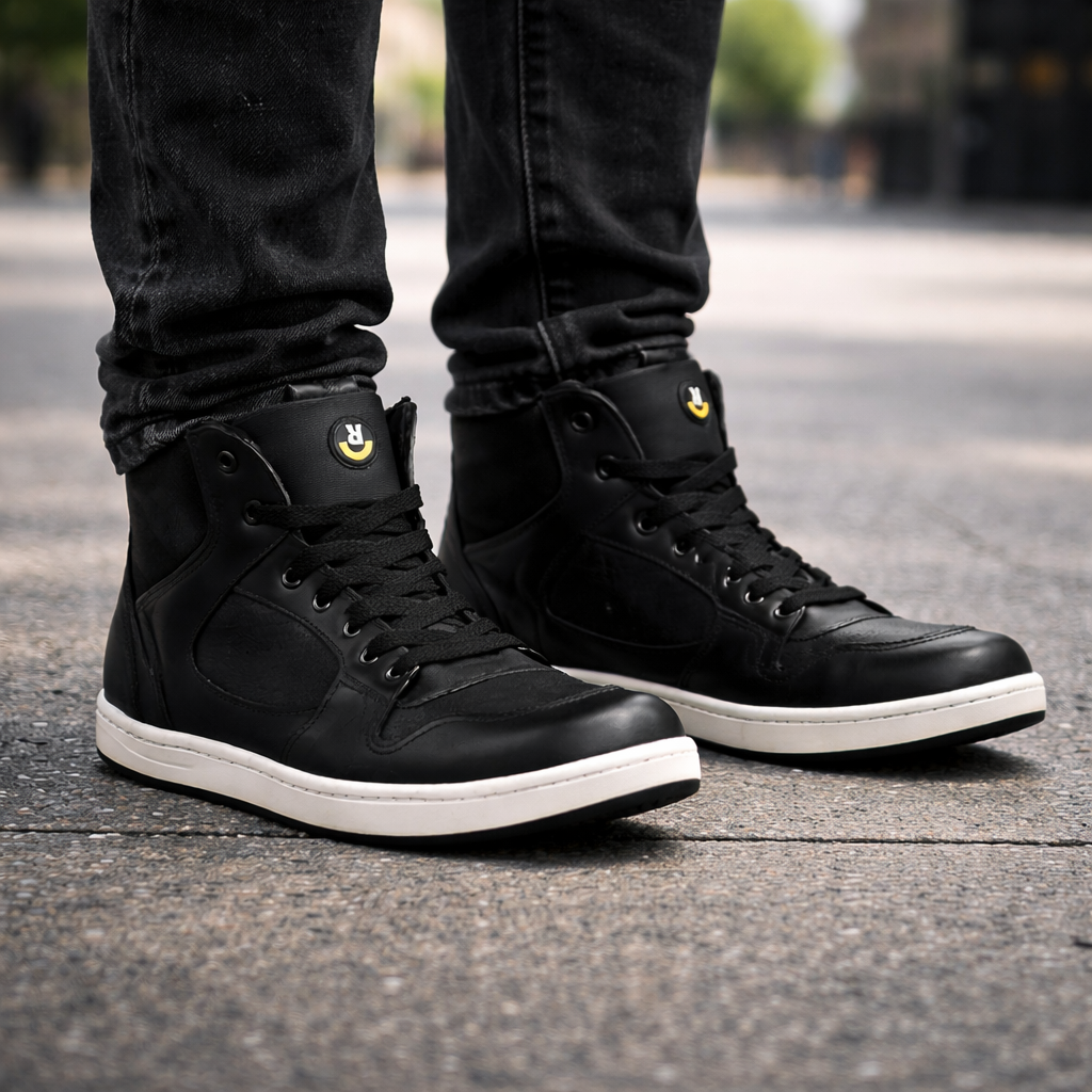 Par de sneakers urbanos altos Brea de Revolución Urbana hechos con neumático reciclado.